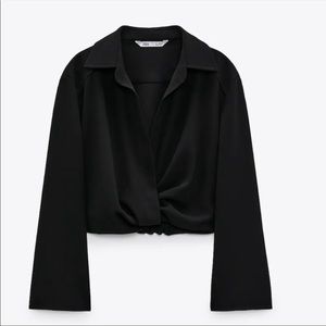 Zara Cropped Black Knotted Top